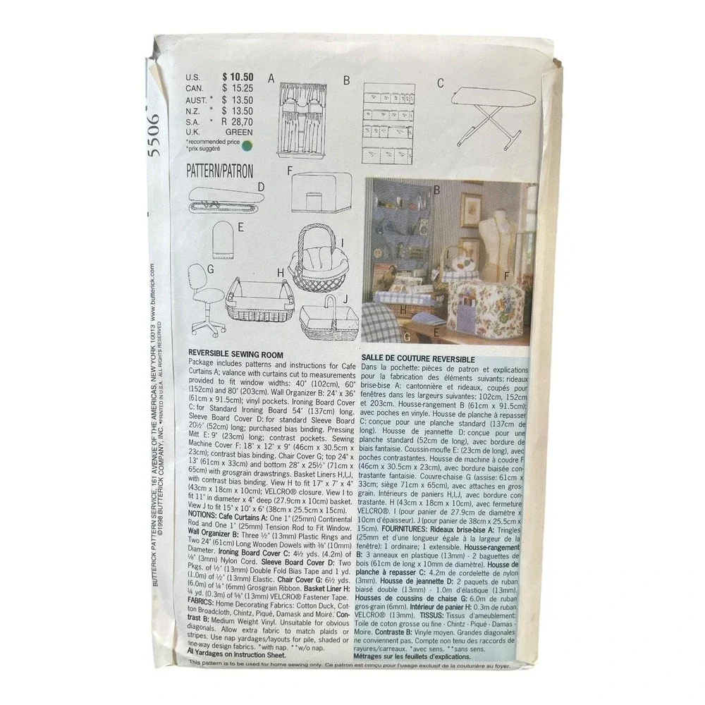 Butterick Waverly 5506 Sewing Room Accessories Decor ONE SIZE Home Craft Utility